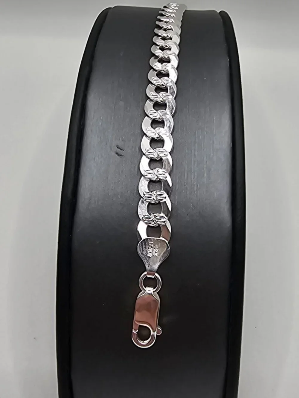 Sterling Silver 925 High Polished Diamond Cut Curb Bracelet 7.2mm 9 inches
